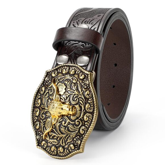 Western Pu Leather Belt For Men And Women Cowboy Cowgirl Belt Western Embossed🥰 - Picture 7 of 8